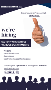 Job opportunity: Factory Operatives Various Departments (CHASIS LEVANTE)