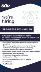 Job opportunity: Pre-Press Technician